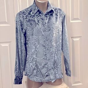 NWT Blue L\S Vintage Burnout Victorian Shirt by International Male (L) CA440